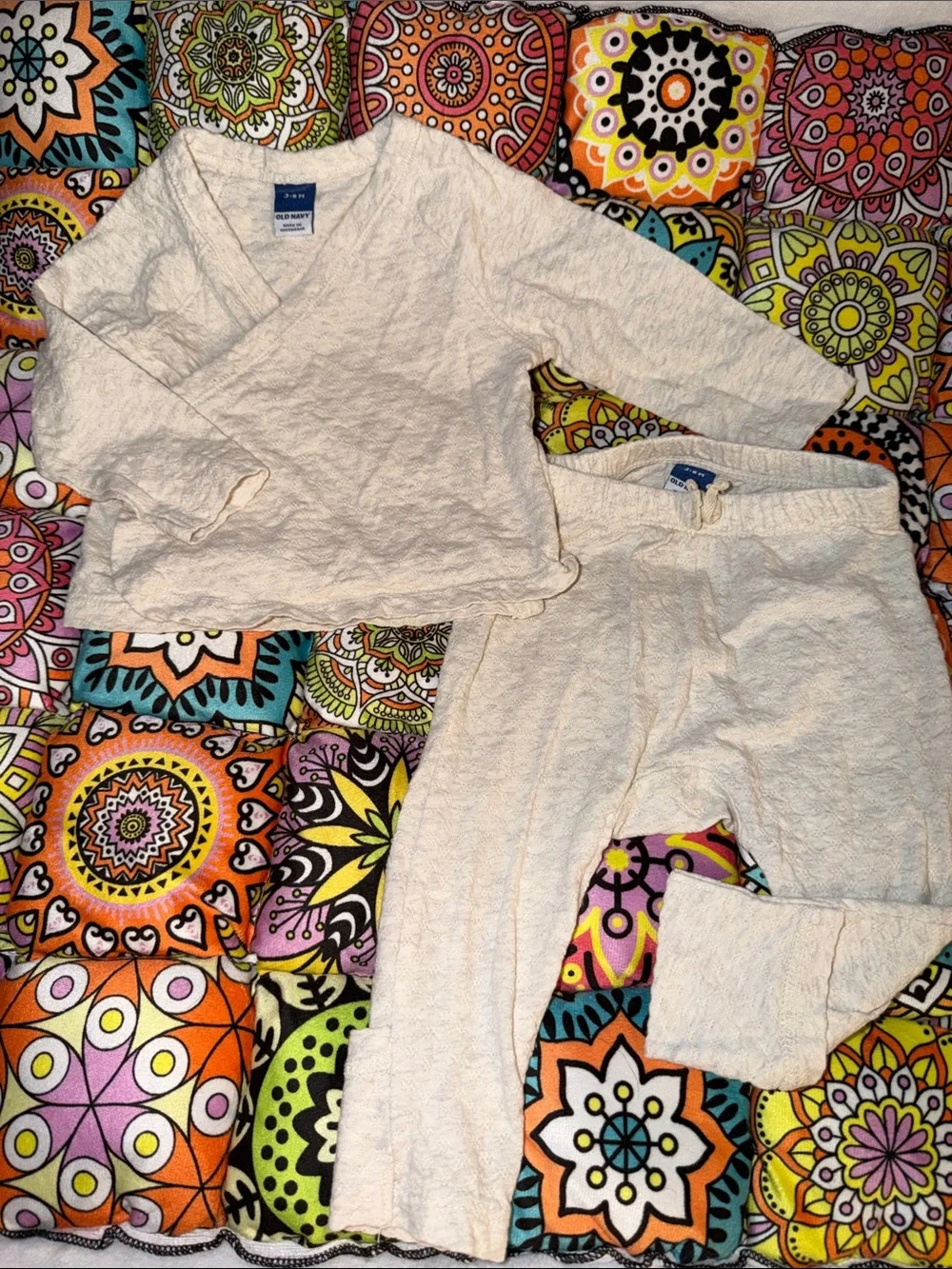 Old Navy Cream Textured Kids Pajama Set - Wrap Top & Pants